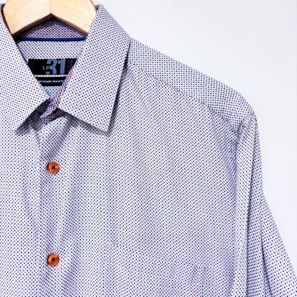 SIMONS Navy and red polka dot semi-fitted button down shirt - Picture 4 of 7
